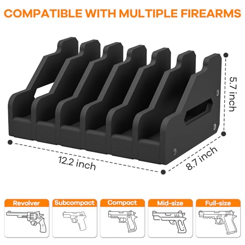 JBBTOOL Foam Pistol Rack for Gun Safe, Gun Cabinet Accessories, 6 Slots Soft Foam Handgun Storage Organizer, Anti-Slip Revolver Firearm Stand Display Holder