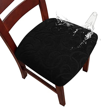 Genina Waterproof Chair Seat Covers Dining Room Chair Covers Stretch Seat Cover for Dinning Room Chair Protector Slipcovers for Kitchen, Hotel (2, Flower Pattern-Black) - color: Flower Pattern-black