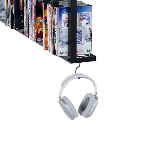 Kikihouse Wall-Mounted CD Storage Shelf with DIY LED Strip, Floating Media Storage Rack with Hooks, Cube Organizer for Video Games Set of 3