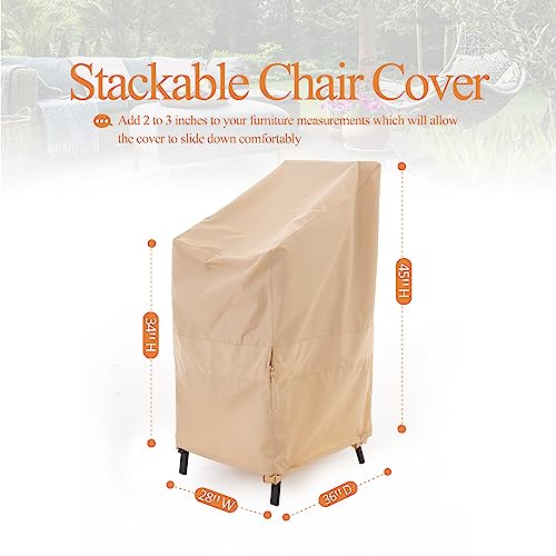 WJ-X3 Stackable Patio Chair Cover, Heavy Duty, Wind Resistant and Waterproof Outdoor Lawn Patio Chair Covers, 28W x 36D x 45H, (4-6 Stacked Chairs), Beige, 1-Pack - color: Beige, size: 28W x 36D x 45H, 1-Pack, Stacked Chairs (4-6)