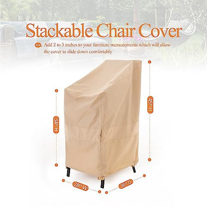 WJ-X3 Stackable Patio Chair Cover, Heavy Duty, Wind Resistant and Waterproof Outdoor Lawn Patio Chair Covers, 28W x 36D x 45H, (4-6 Stacked Chairs), Beige, 1-Pack - color: Beige, size: 28W x 36D x 45H, 1-Pack, Stacked Chairs (4-6)