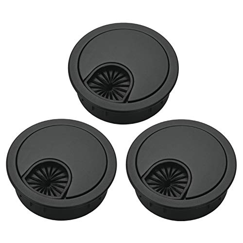 3 Pcs Satin Nickel Metal Cable Grommet, Zinc Alloy Desk Table Grommet Cable Cord Hole Cover for Home and Office, Fits 2inchs Hole 50MM Black - color: Black