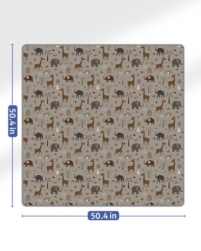 Blissful Diary Baby Splat Mat for Under High Chair, 50.4 x 50.4 Inch Wipeable Splash Mat, Waterproof and Washable, Anti-Slip Floor Protector, Elephant&Giraffe - color: Elephant&giraffe