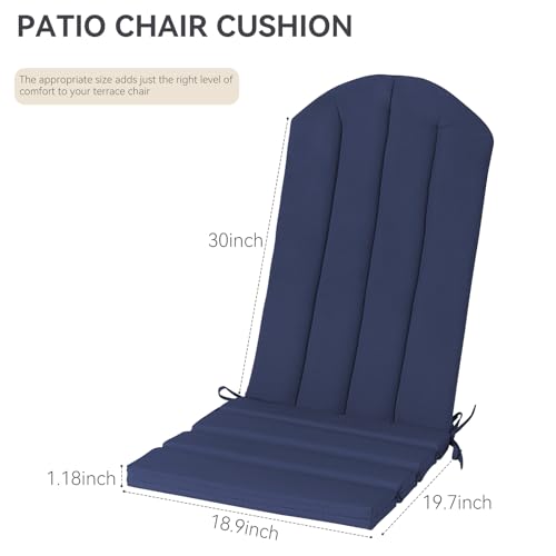 Adirondack Chair Cushion Set of 2 Indoor Outdoor Furniture Cushions Rocking Chair Cushions with Straps Replacement Folding Patio Chair Pad,19.7x18.9x1.5 Inch（Navy） - color: Navy