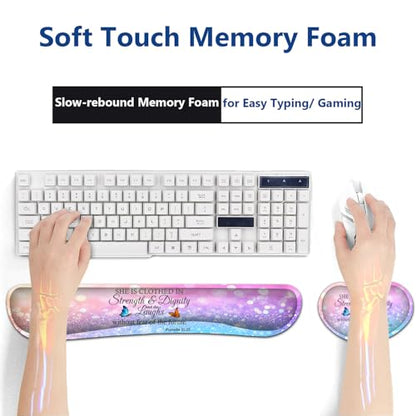Large Mouse Pad + Keyboard Wrist Rest Set, Extended Gaming Mousepad (31.5X11.8 inch), Ergonomics Memory Foam Mouse Wrist Rest Support, Colorful Glitter Bokeh Proverbs 31:25 Pattern XXL Desk Pad - color: Yu-Mouse Pad-3-B46