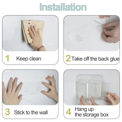 Wall Mounted Storage Organizer Bins Organizing Shelf Basket Clear Plastic Makeup Organizer Adhesive Hanging Bin Fridge Organizer for Bathroom,Kitchen,Cabinet,Pantry,Countertops (L(7×3.9×5.5")) - size: 7 × 3.9 × 5.5"