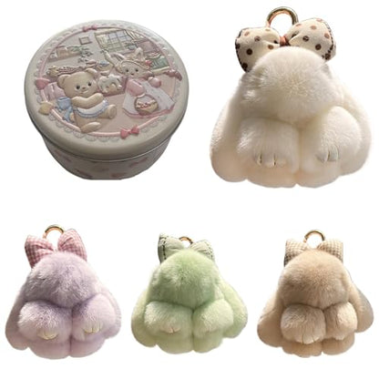 Handmade Soft Bunny Keychain, Includes Matching Tin, Charming Rabbit Design, Perfect for party gifts, Christmas. - color: Beige, size: big
