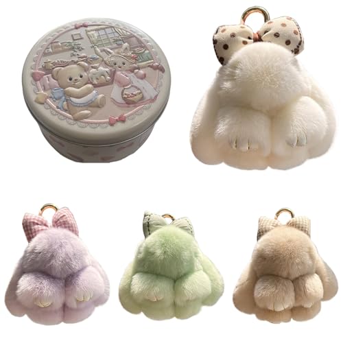 Handmade Soft Bunny Keychain, Includes Matching Tin, Charming Rabbit Design, Perfect for party gifts, Christmas. - color: Beige, size: big