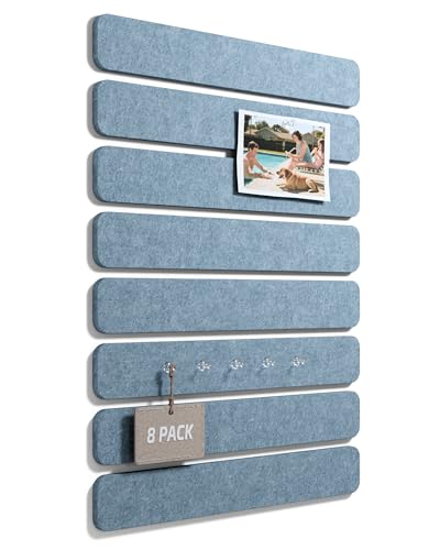 Fluxynara Cork Board Alternative Felt Strip Board 8-Pack 13"x2", Office Pin Board with 50 Push Pins, Adhesive Install for Bedroom Door & Home Office (Dusty Blue) - color: Dusty Blue, size: 8-pack