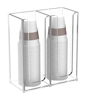 Richboom Acrylic Coffee Cup and Lid Storage Organizer Holder, 2 Compartments, Clear - color: Clear