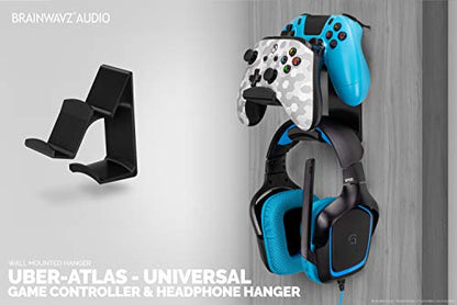 BRAINWAVZ The UberAtlas Dual Game Controller & Headphone Stand Wall Mount Holder for Xbox ONE, Series X, PS5, PS4, PS3, Switch, STEELSERIES Gamepad & More, Stay Organized No Screws (Two Pack) - color: Black - 2 Pack