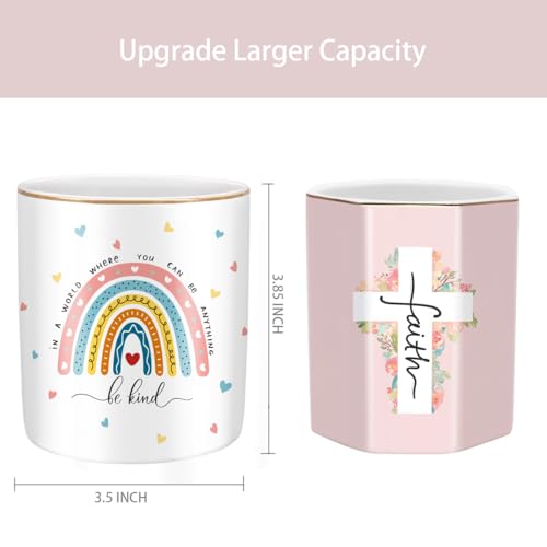 Pen Holder, Ceramic Durable Pencil Cup for Desk， Simple&Modern Style Makeup Organizer, Cute Multifunctional Office Supplies for Home, Kids and School, Rainbow Pattern - color: Rainbow Pattern
