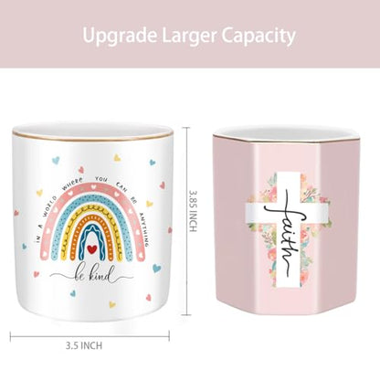 Pen Holder, Ceramic Durable Pencil Cup for Desk， Simple&Modern Style Makeup Organizer, Cute Multifunctional Office Supplies for Home, Kids and School, Rainbow Pattern - color: Rainbow Pattern