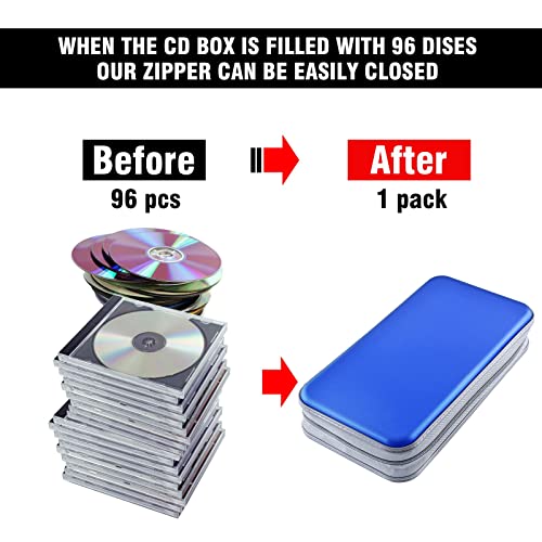 DVD Case, Bivisen CD Case Holder Wallet Binder 96 Capacity CD/DVD Cases Storage Holder Binder Organizer Wallet Book for Car Home Travel (Blue) - color: Blue