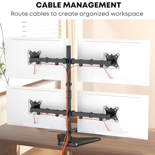Quad Monitor Stand, Fully Adjustable Stacked 4 Screen Desk Mount for 17 to 32 Inch Computer Screens,Hold up to 19.8lbs Each,Black - size: Quad Arms