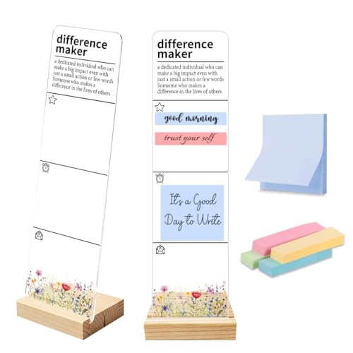 Sticky Note Holder Acrylic Monitor Memo Board Desk Organizers and Accessories Desk Decor Post It Note Holder with 200Pcs Sticky Notes Floral Difference Maker Employee Appreciation Office Desk Sign - color: Maker