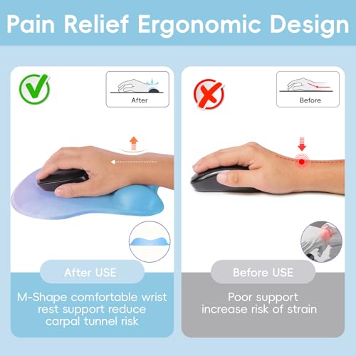 Mouse Pad with Wrist Rest Ergonomic Mouse Pad with Comfortable M-Shape Pain Relief Wrist Support Non-Slip PU Base Mousepad for Laptop, Office & Home (Blue Violet) - color: Blue Violet