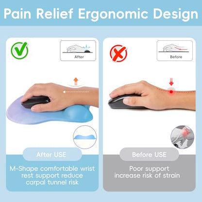 Mouse Pad with Wrist Rest Ergonomic Mouse Pad with Comfortable M-Shape Pain Relief Wrist Support Non-Slip PU Base Mousepad for Laptop, Office & Home (Blue Violet) - color: Blue Violet