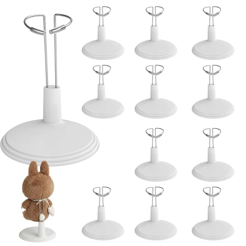 12pcs Adjustable Doll Stand Compatible with labubu, 4 to 6.8 Inch Dolls Plastic Stand Holder with Waist Clip, Figure Stands Stable Support for Mini Bears Collectible Photography Display
