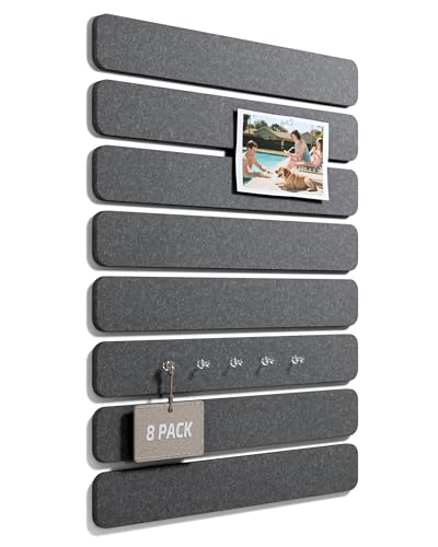 Fluxynara Cork Board Alternative Felt Strip Board 8-Pack 13"x2", Office Pin Board with 50 Push Pins, Adhesive Install for Bedroom Door & Home Office (Charcoal Gray) - color: Charcoal Gray, size: 8-pack