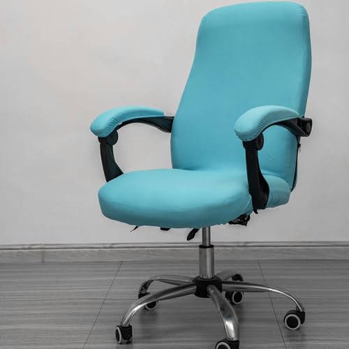 Melaluxe Office Chair Cover with Arm Covers - Universal Stretch Desk Chair Cover, Computer Chair Slipcovers (Size: L) - Azure - color: Azure, size: Large with Arm Cover