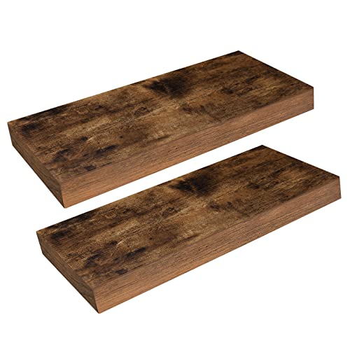 HOOBRO Floating Shelves for Wall, Wall Mounted Shelf Set of 2, 15.7" Hanging Shelf with Invisible Brackets, for Wall Decor Storage in Bathroom Bedroom Kitchen Living Room Office, Rustic Brown BF40BJ01 - color: Rustic Brown, size: 15.7 Inches