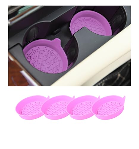 4PCS Car Cup Holder Coaster, Silicone Non-Slip Vehicle Cup Holder Insert Pads, Automotive Interior Insulation Drink Cup Mats Decor Accessories, Universal for SUV, Sedan, Truck (Pink) - color: Pink