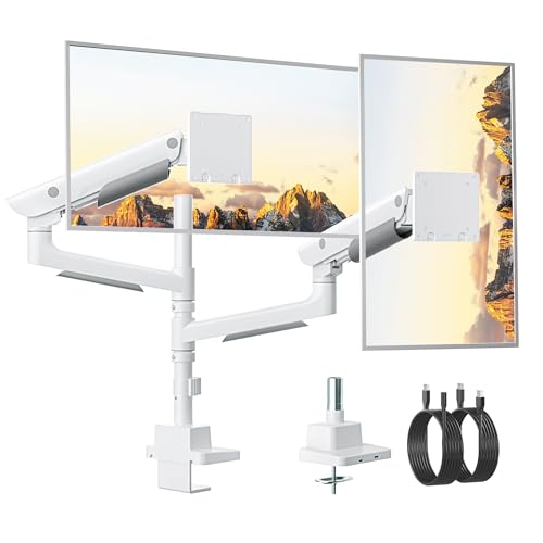 monTEK Sleek Aluminum Monitor Arm for 17–57” Ultrawide Screens up to 59.4 lbs, USB 3.0 A/C, Heavy Duty Dual Monitor Arm Desk Mount, Pneumatic Lift, Quick-Release Plate, Clamp/Grommet, max VESA 100x100 - color: White, size: Dual Arm with USB