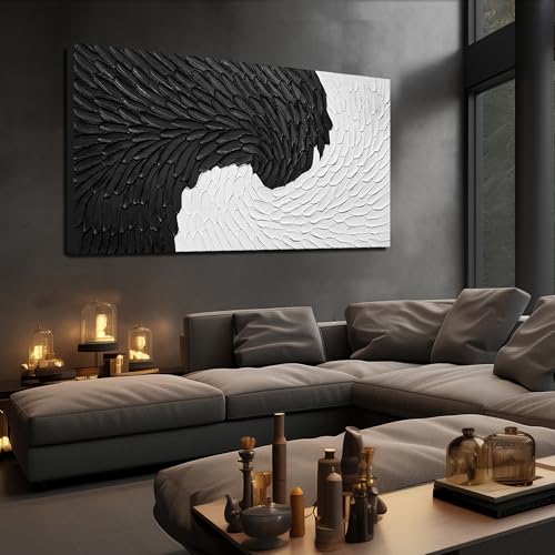 Minimalism Canvas Wall Art for Dining Room Black and White Artwork for Wall Office Large Abstract Painting Wall Art for Living Room 29 x 58 Inch - color: Black and White, size: 58"L x 29"W