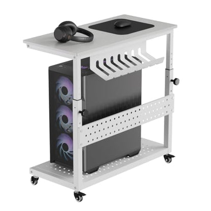 GarveeHome Computer Tower Stand with Cable Management Rack, Adjustable Rolling CPU Holder Cart (22.83 to 34.1 Inches) for Under Desk, 2-Tier Mobile PC Tower Stand for Office and Home Use,White - color: White