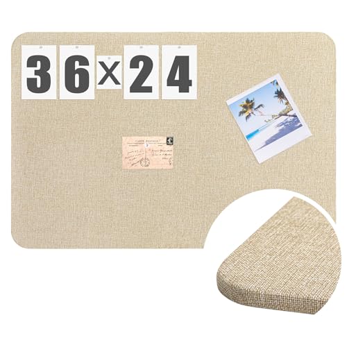 Hahafelt 36"x 24" Linen Fabric Bulletin Board Pinboard for Walls Display Frameless Pinboard Display Notice Memory Board for Office Walls Home Kitchen Back to School Easy to Install(Brown) - color: Brown, size: 35.4" x 23.6"