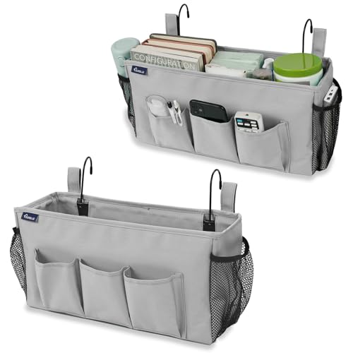 Surblue Bedside Organizer with Hook Bedside Caddy Hanging Storage Bag with Adjustable Straps and Water Bottle Holder for Home College Dorm Bunk Bed Accessories, Crib Bed, Hospital Bed,Lightgrey,2PCS - color: 2Pcs Lightgrey