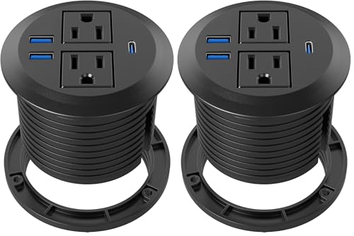Recessed Power Grommet with AC Outlets, 20W Fast Charging USB-C Port - Flush-Mount for Desktop,Workspace Essential Desk Outlet,ETL Listed (Pack of 2) - color: Black, size: 1 PCS-20W USB Port (Pack of 2)