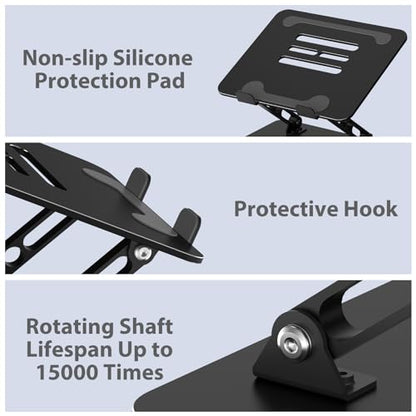 Adjustable Laptop Stand for Desk, Metal Foldable Laptop Riser Holder, Portable Desktop Book Stands, Ventilated Cooling Computer Notebook Stand Compatible with 10-15.6” Laptops - color: Classic Black
