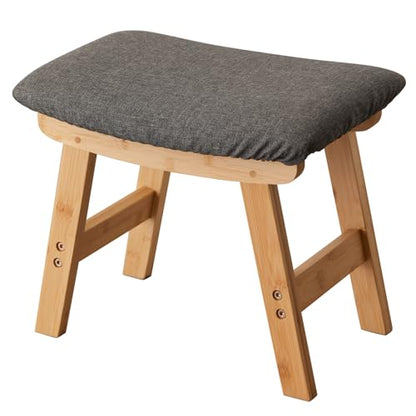 Kitsanery Foot Stool,Ottoman,Bamboo Small Sofa Foot Rest Under Desk,Extra Seating for Living Room, Bedroom and Kitchen (Natural Stool Legs - Gray Surface) - color: Natural Stool Legs - Gray Surface