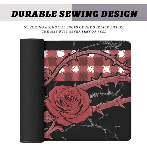 Gothic Rose Gaming Mouse Pad Dark Romantic Large Desk Mat Extended Large Laptop Keyboard Non-Slip Rubber Base with Stitched Edges for Home Office Computer Keyboard Laptop 31.5"x11.8" - color: Gothic Rose