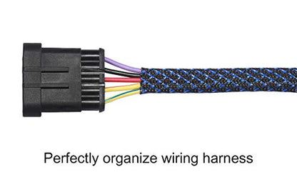 25ft - 1/2 inch PET Expandable Braided Sleeving – BlackBlue – Alex Tech Braided Cable Sleeve - color: Blackblue, size: 1/2"-25ft