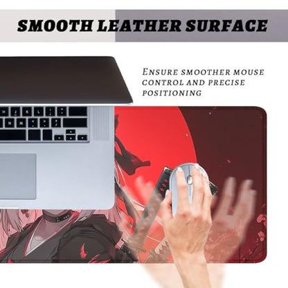 Anime Samurai Girl Gaming Mouse Pad Red Moon Gothic Large Desk Mat with Stitched Edges,Non-Slip Waterproof Rubber Base Mouse Mat Office Computer Keyboard Laptop 31.5"x11.8" - color: Anime Samurai Girl