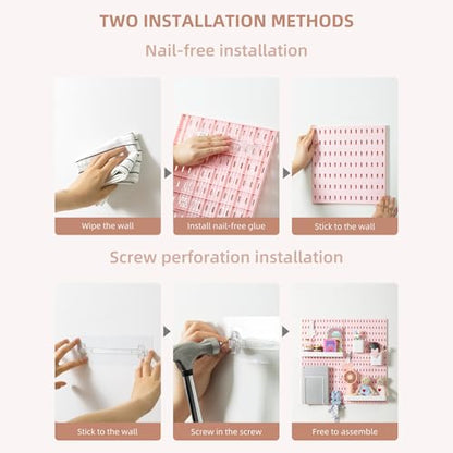 VUSIGN Pegboard Combination Wall Organizer Kit, 4 Pieces Pegboards and 17 Accessories Modular Hanging, Wall Mount Display Peg Board Panel Kits for Bedroom, Home, Office, Bathroom, 22" x 22", Pink - color: Pink2 - 4 Pieces