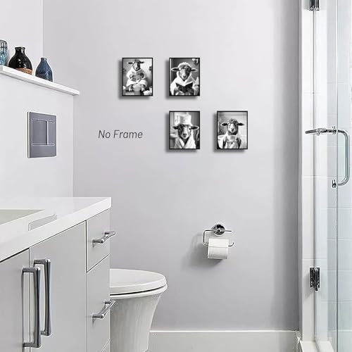 Funny Christian Animal Wall Art Bathroom Decor,Black and White Lamb Bathroom Canvas Posters for Restroom Farmhouse Decor Set of 4 (8x10 inches,Unframed) - color: 8x10inch（unframed）funny Christian Animal Wall Art Bathroom Decor