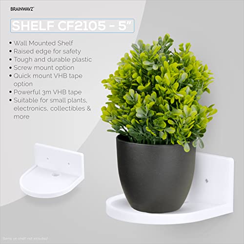 BRAINWAVZ 5” Small Floating Shelf, Adhesive & Screw in, for Bluetooth Speakers, Cameras, Plants, Books, Toys & More, Universal Shelves, Easy to Install Shelf CF2105 White - color: 5" White Shelf