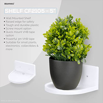 BRAINWAVZ 5” Small Floating Shelf, Adhesive & Screw in, for Bluetooth Speakers, Cameras, Plants, Books, Toys & More, Universal Shelves, Easy to Install Shelf CF2105 White - color: 5" White Shelf