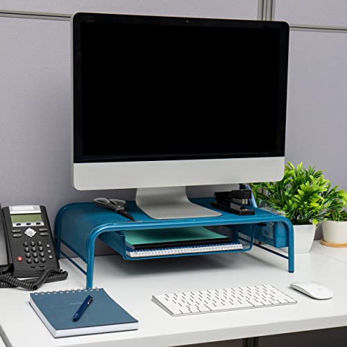 Mind Reader MESHMONSTA-TUR Metal Mesh Desk Drawer, Desktop Monitor Stand Organizer, Turquoise - color: Turquoise