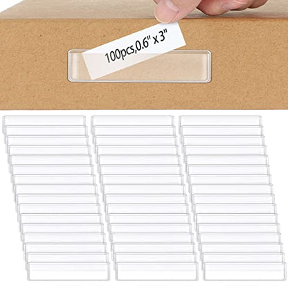 Jeyiour 100 Pcs Label Holders Adhesive Nameplate Pockets Storage Bin Labels Index Card Holder Shelf Plastic Peel Stick for Classroom Supermarket Bookshelf Library Student Box Drawer (3 x 0.6 Inch) - size: 3 x 0.6 Inch