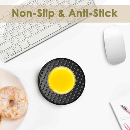 Silicone Coasters 6 Pack with Holder, Drink Coasters Set for Hot & Cold at Bar, Desk, Tabletop-Protection, Round Cup Mat Non-Slip for Any Cups, Thickened Non-Stick Deep Tray Coffee Table Decor,Black