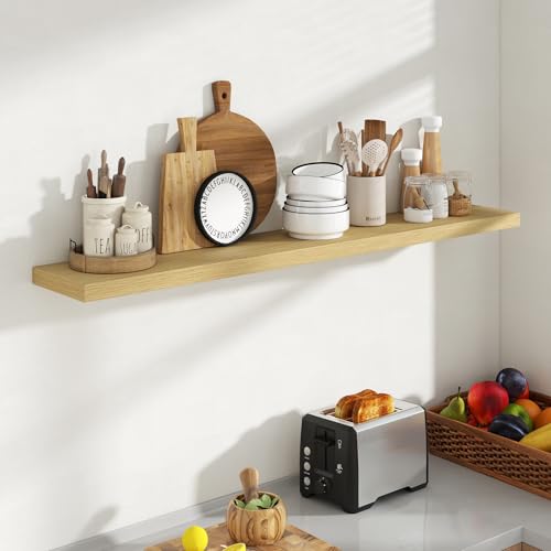 Acovy 55 Inch Floating Shelves, 8 Inch Deep Floating Shelves for Wall, Hanging Shelf with Invisible Brackets, Deep Shelves for Bathroom, Bedroom, Living Room, Oak, Set of 1 - color: Oak, size: 8"Wx55"L-1pc
