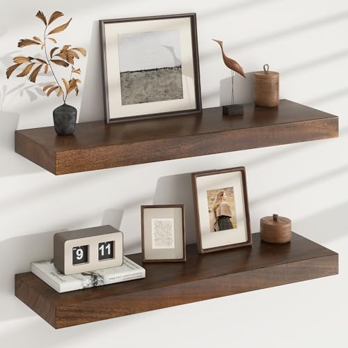Floating Shelves for Wall, USA-Sourced Walnut Wood 30 Inch Wall Shelves Set of 2, Natural Wooden Mounted Picture Ledge Shelf, Nursery Book Storage Shelf Kids Bookshelf Display, Shelf for Bathroom - color: Usa-sourced Walnut Wood, size: 30''W, 2Packs