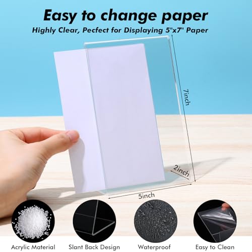Sanwuta 2 Pcs 5 x 7 Inch Acrylic Sign Holder, Slant Sign Display Stand, Transparent Flyer Holder Frame Plastic Document Display for Workers Teachers Office Home Menu Desktop - size: 5 x 7 Inch