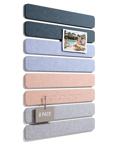 Fluxynara Cork Board Alternative Felt Strip Board 8-Pack 13"x2", Office Pin Board with 50 Push Pins, Adhesive Install for Bedroom Door & Home Office (Heather Grey) - color: Heather Grey, size: 8-pack