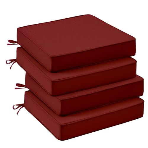 UNIKOME Outdoor Chair Cushions Set of 4, Water Resistant Patio Seat Cushions with Ties for Outdoor Furniture, High-Density Foam, UV & Fade Resistant, Piped Edge – 18.5" x 16" x 3", Wine Red - color: 04 Wine Red, size: 18.5" W X 16" D X 3" H